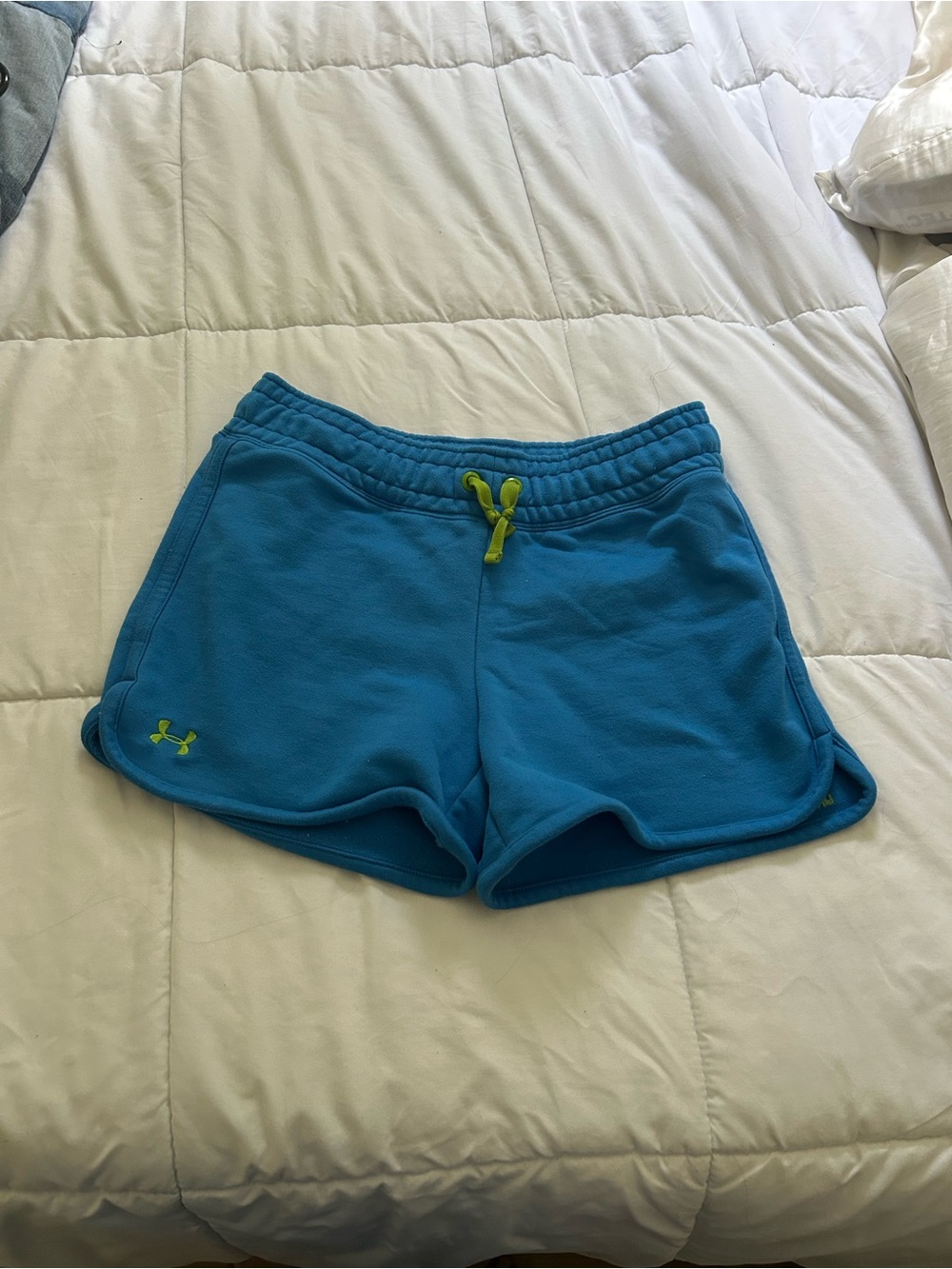 Under Armour Women's Turquoise Athletic Shorts with Lime Drawstring